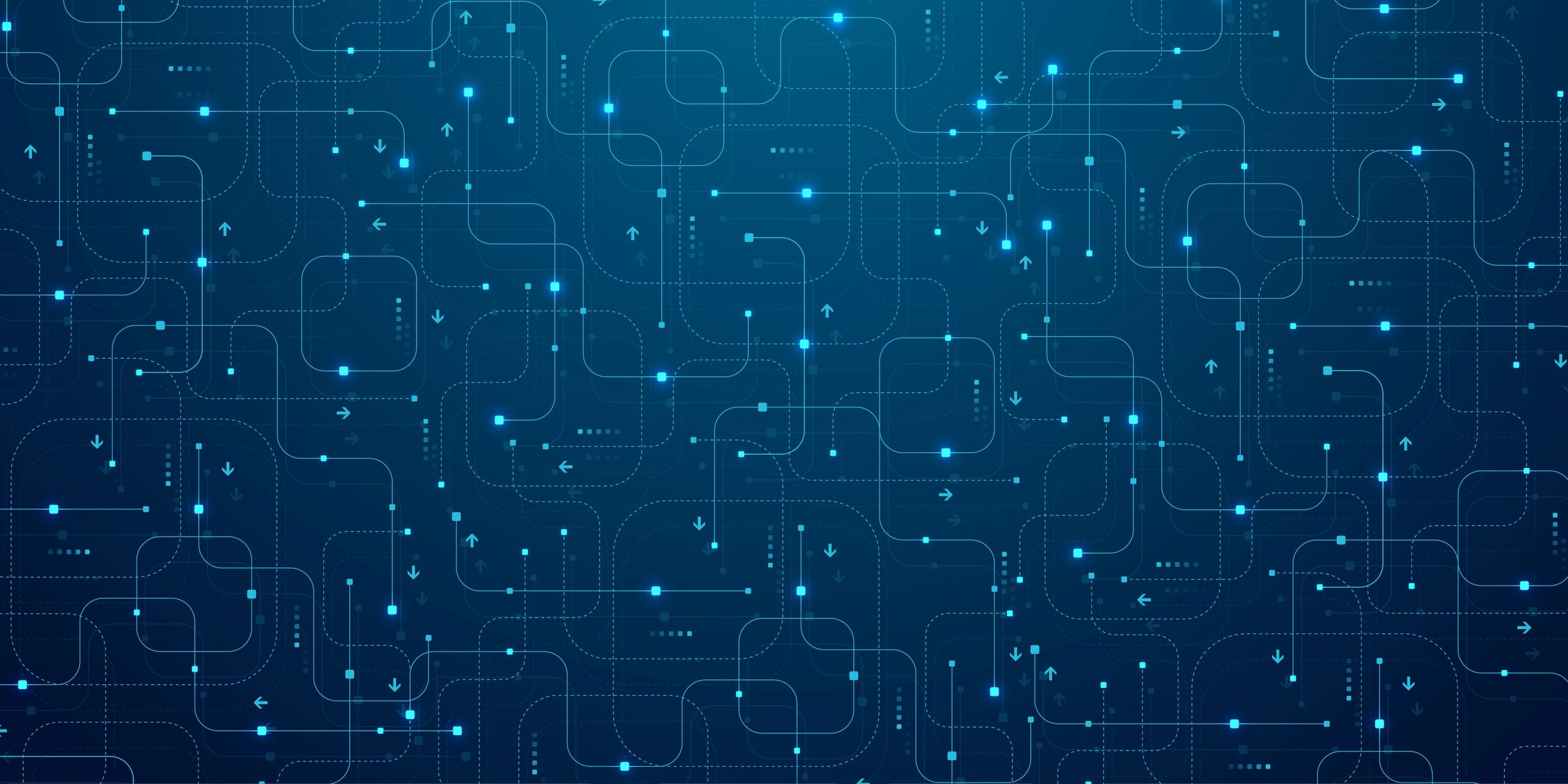 Abstract technology network representing connected education and healthcare platforms